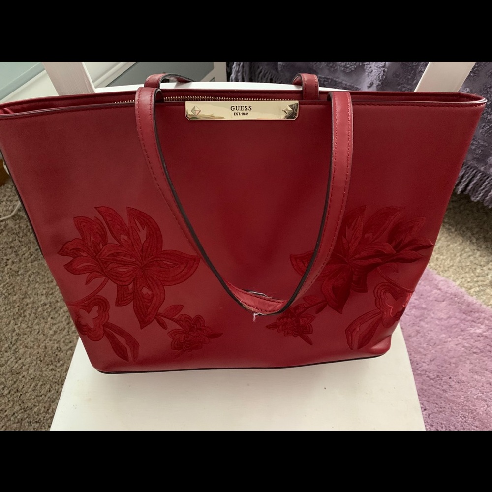 Guess Red with embroidery large purse